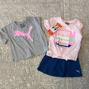 NWT Adorable Puma Kids' Gray and Pink T-Shirt with Blue Skort Set
